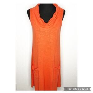 Eileen Fisher orange hemp blend cowl neck sleeveless dress size Extra Small XS